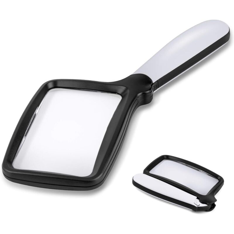 Loupe de poche pliante avec lumière, grande loupe de lecture rectangulaire 3X avec led à intensité variable pour les personnes agées atteintes de