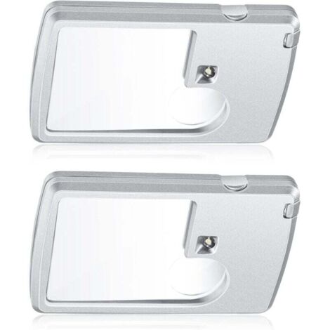 Loupe de poche Ulisem avec éclairage, lot de 2, grossissement 3x et 6x, loupe pour carte de crédit avec éclairage, mini-loupes pour lecture, bijoux, expériences, sondages, menus et voyages.