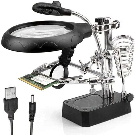 Loupe de soudage avec 5 lumières LED, clips auxiliaires – Support en fer sur pied pour soudage et réparation