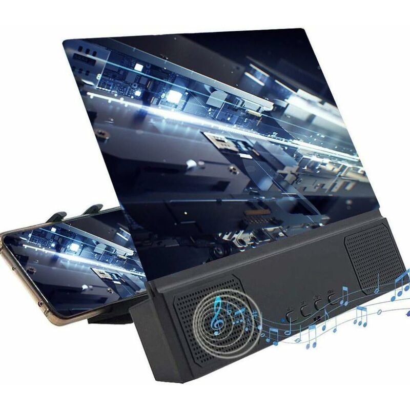 Comely - Loupe d'écran avec haut-parleur, Amplificateur d'écran 3D 12 pouces, Grossissement de 3 à 4 fois, Noir (Version Bluetooth)