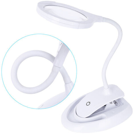 Loupe éclairante Loupe avec lumière, lampe loupe 5X 10X avec support et pince, lampe loupe de bureau rechargeable et luminosité réglable pour le travail de près, la lecture