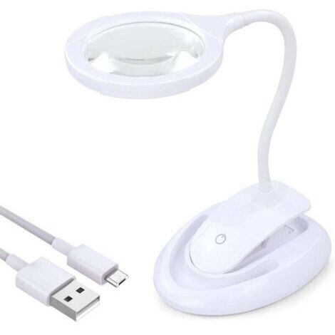 Loupe éclairante Loupe avec lumière, lampe loupe 5X 10X avec support et pince, lampe loupe de bureau rechargeable et luminosité réglable pour le travail de près, la lecture, les loisirs, l'artisanat,