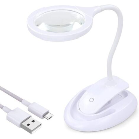 Loupe éclairante Loupe avec lumière, lampe loupe 5X 10X avec support et pince, lampe loupe de bureau rechargeable et luminosité réglable pour le travail de près, la lecture, les loisirs, l'artisanat,