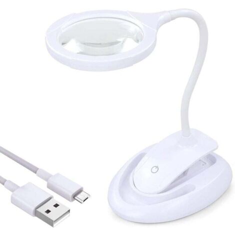 Loupe éclairante Loupe avec lumière, lampe loupe 5X 10X avec support et pince, lampe loupe de bureau rechargeable et luminosité réglable pour le travail de près, la lecture, les loisirs, l'artisanat,