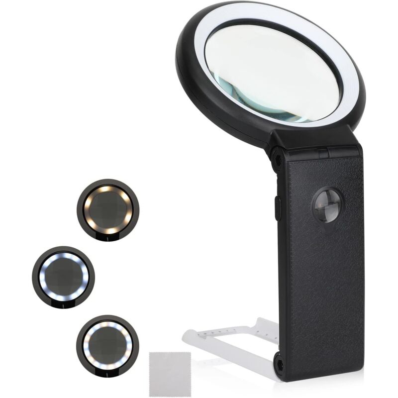 Loupe Eclairante, Loupe à Main sur Pied 6X 25x avec lumière 8 led, Lampe Loupe à intensité Variable, Lampe Loupe sur Pied avec Support Pliable, pour
