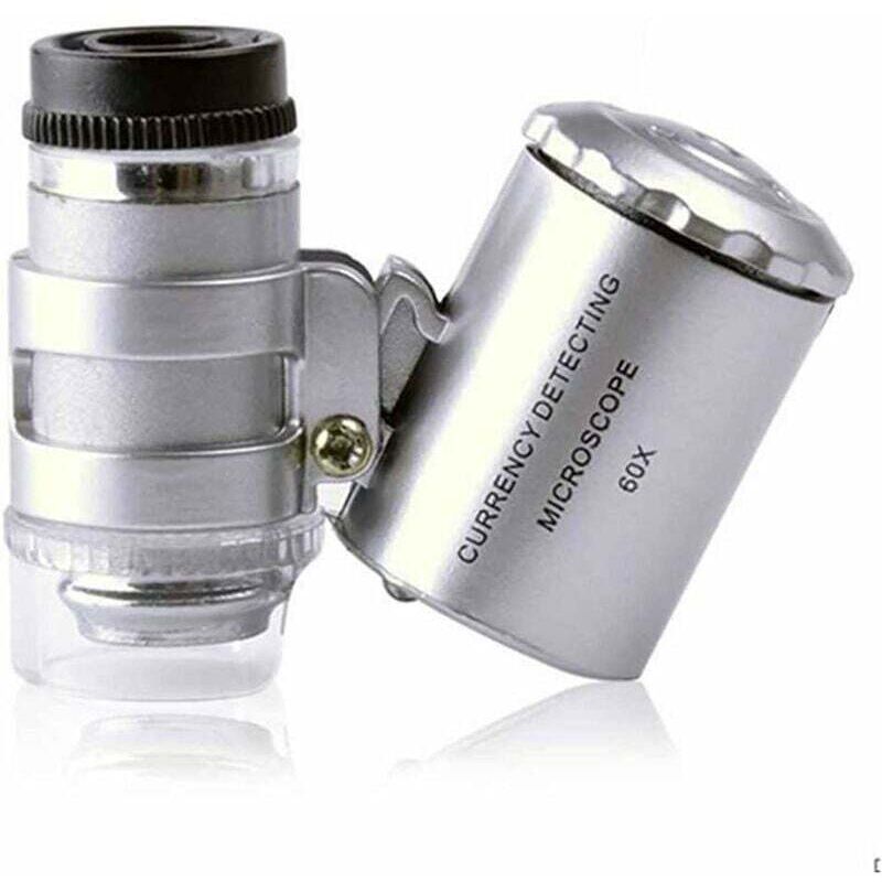 Loupe éclairante 60X loupe poche mini microscope de poche loupe UV détecteur de monnaie bijoutier loupe avec la lumière LED