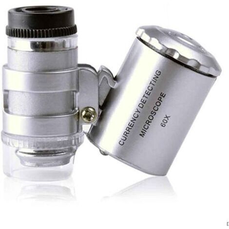 Loupe éclairante 60X loupe poche mini microscope de poche loupe UV détecteur de monnaie bijoutier loupe avec la lumière LED