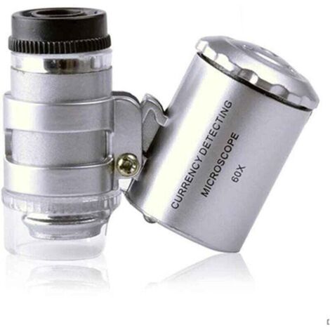 Loupe éclairante 60X loupe poche mini microscope de poche loupe UV détecteur de monnaie bijoutier loupe avec la lumière LED
