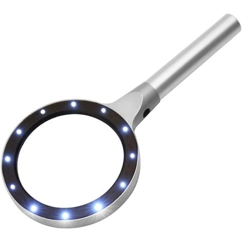CESIECLEFOU Loupe Éclairantes Loupe Grossissante 5X 10X Grande Loupe avec 2 Niveau 12 LED Alliage d'aluminium Coquille Loupes de Lecture Loupe à Main Loupe Seniors pour Inspection horloger Journaux