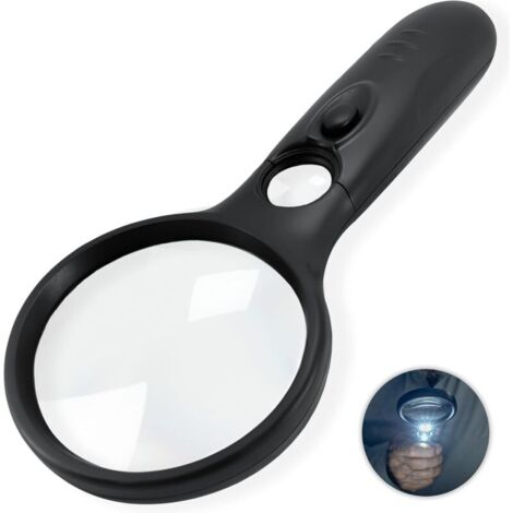 Loupe éclairée 3x/45x pour la lecture de petits caractères, de cartes, de pièces de monnaie et de bijoux - Loupe LED pour seniors pour un travail de près