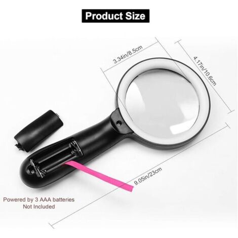 Loupe éclairée, grande loupe portative 10X, loupe d'éclairage 12 LED pour la dégénérescence maculaire, lecture des personnes âgées, soudage, inspection, pièces de monnaie, bijoux