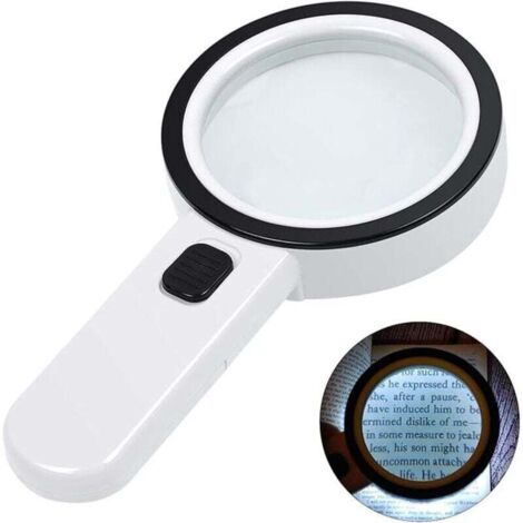 Loupe éclairée, grande loupe portative 30x, loupe d'éclairage 12 LED pour la dégénérescence maculaire, lecture de personnes âgées, examen de pièces de monnaie, bijoux