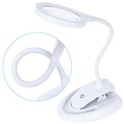 Loupe éclairée, loupe avec lumière, lampe loupe 5x et 10x avec support et pince, lampe loupe de bureau rechargeable et luminosité réglable pour le travail de près, la lecture