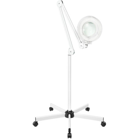 Loupe flexible lampe avec loupe 8XLED hauteur réglable pour le tatouage, la beauté médicale, la manucure avec support de pied roulant, blanc