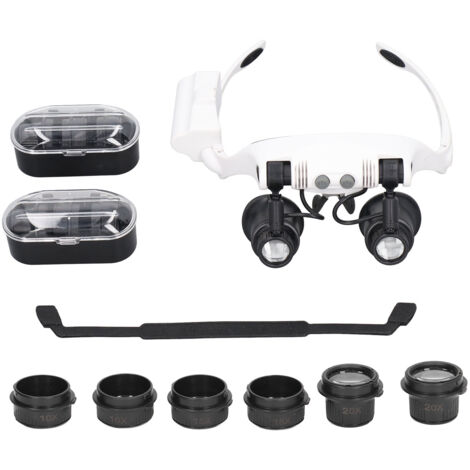 Loupe frontale 10x 15x 20x 25x avec éclairage LED pour horlogerie et travaux de précision mains libres
