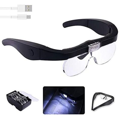 Loupe frontale avec 2 lampes LED, chargement USB, mains libres,