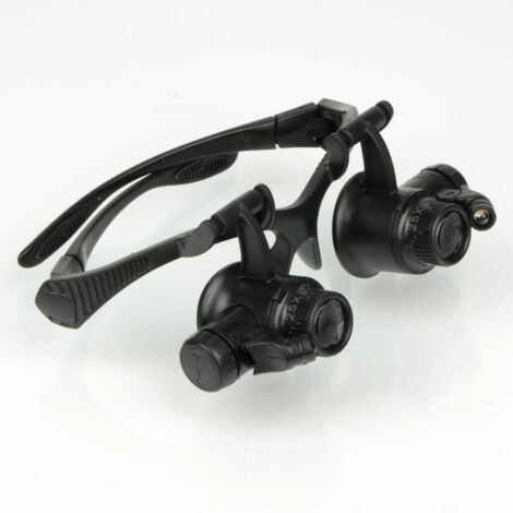Loupe Frontale Avec Éclairage - 8 Lentilles Interchangeables 2,5X à 25X - Bandeau Réglable et Support Stationnaire - Pour Lecture, Électronique, Bijouterie, Horlogerie, Couture - 1 Pièce