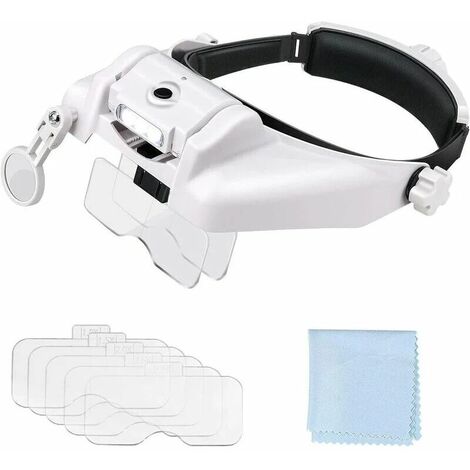 Loupe Frontale Grossissantes Lunettes Loupe Éclairante avec 3 Lumières LED - 5 Lentilles Détachables 1.0X à 3.5X - 8X Lentille Secondaire - Bandeau Réglable pour Réparations Couture Artisana