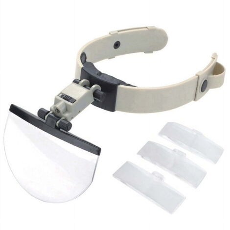Loupe frontale LED avec 4 lentilles interchangeables (2x, 3,8x, 4,5x, 5,5x) Conception mains libres avec éclairage LED, adaptée à la lecture et aux travaux de précision.
