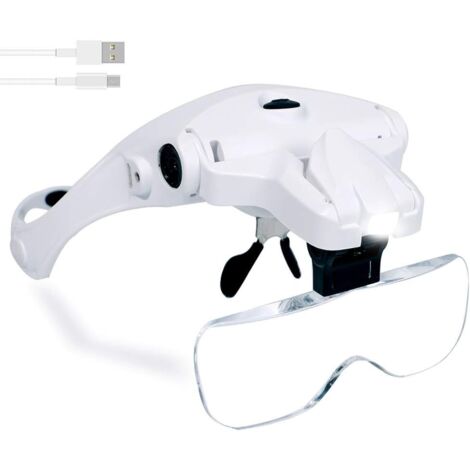 Loupe Frontale Mains Libres - 5 Lentilles 1 0X 1 5X 2 0X 2 5X 3 5X - Éclairage LED Intégré - Rechargeable USB - Pour Bijouterie Horlogerie Broderie Lecture - 1 Pièce