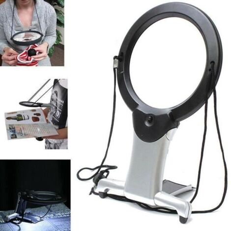 Loupe LED avec l\'élargissement de l\'objet 6x, loupe de lecture, avec lampe 2LED lampe loupe géante lecture mains libres