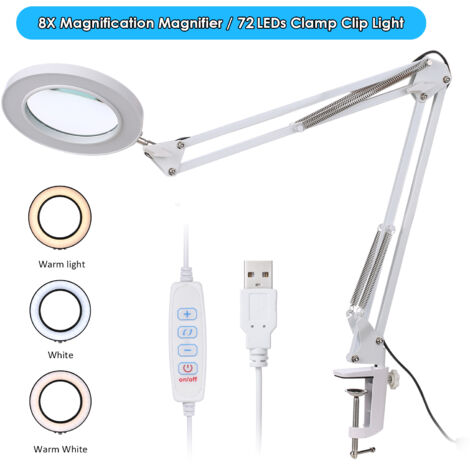Loupe LED grossissement 8X, 10 niveaux luminosité, 3 températures couleur, support flexible, USB, pour impression gravure collection