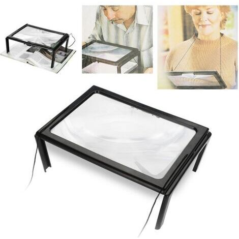 Loupe LED pliable A4 ultra-mince, loupe de lecture pleine page, équipée de 3 x 4 LED, adaptée à la lecture et au tricot.