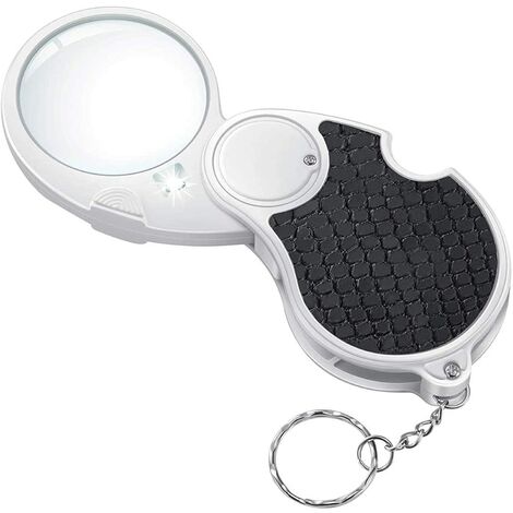 Loupe lumineuse 5 x - Loupe de poche pliable et lumineuse à la main pour lire des pièces de monnaie - 45 mm de diamètre