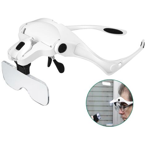 Loupe mains libres avec 2 lumières LED 5 lentilles interchangeables 1,0x à 3,5x