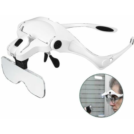 Loupe mains libres avec 2 lumières LED 5 lentilles interchangeables 1,0x à 3,5x,11
