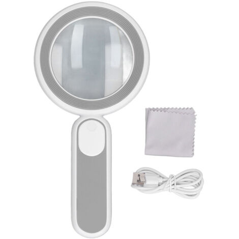 Loupe optique 20X avec 21 lumières LED, chargement USB, interrupteur tactile, gris et blanc