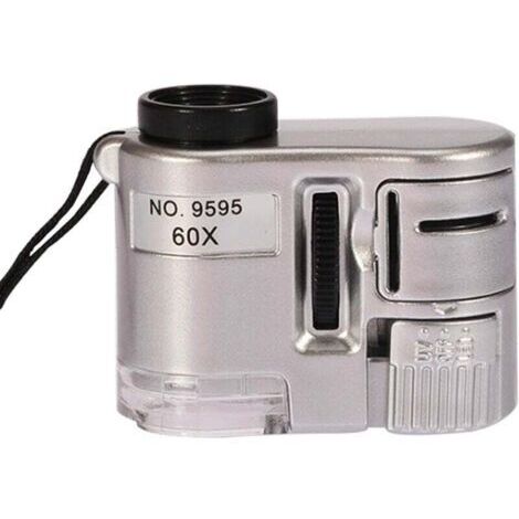 Loupe Poche 60X Mini-Mikroskop con luz UV, detector de billetes, iluminación LED, para textiles, joyas, piezas ópticas y monedas