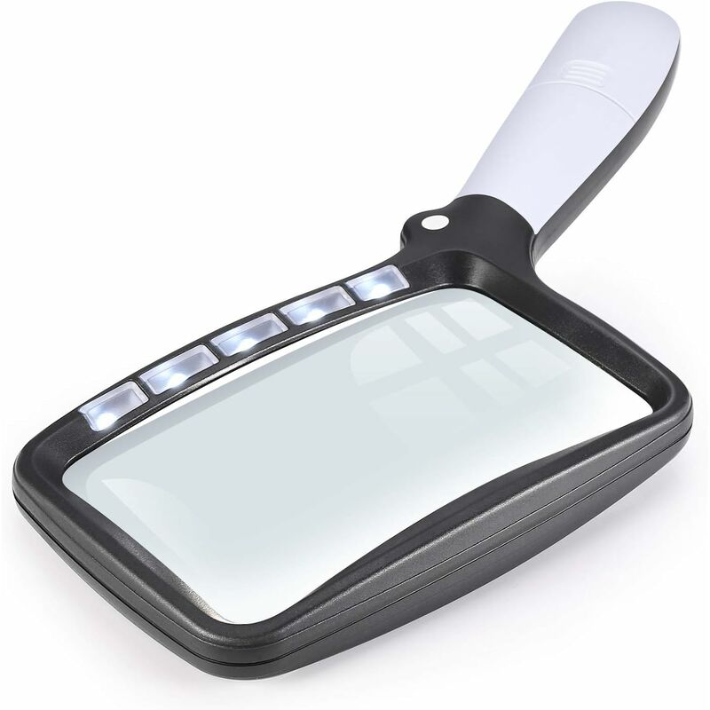 Loupe rectangulaire grossissante x1 avec lumière grossissante pliable 5 LED, 2 modes d'intensité pour lire des livres, des pages, des magazines, des