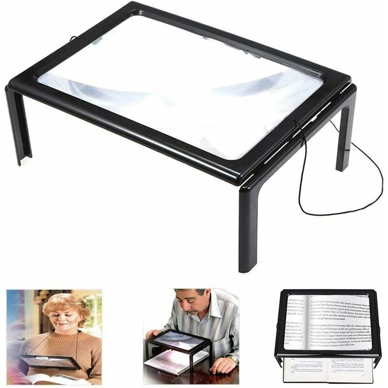 Loupe Rectangulaire pour Malvoyant 3X Loupe Pleine Page Loupe avec Lumière Mains Libres A4 Pleine Page Loupe de Lecture Grande Loupe sur Pied