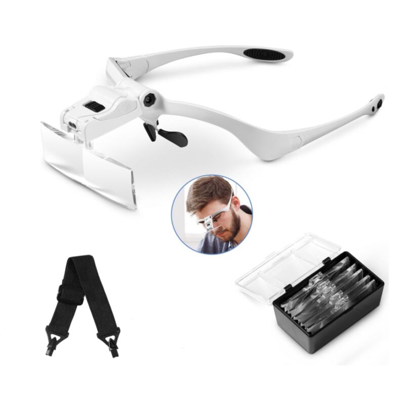 Loupe serre-tête avec lumière LED, loupe frontale avec 5 lentilles détachables (1,0X, 1,5X, 2,0X, 2,5X, 3,5X), pour travaux de précision, lecture, Loupe serre-tête avec lumière LED, loupe frontale avec 5 lentilles détachables (1,0X, 1,5X, 2,0X, 2,5X, 3,5X), pour travaux de précision, lecture,