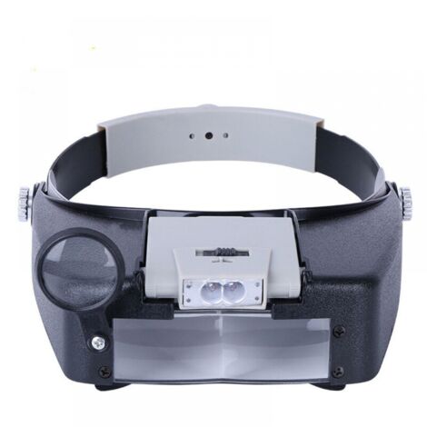 Loupe serre-tête pour horloger, bijoutier, lecture, mains libres avec éclairage LED, gris