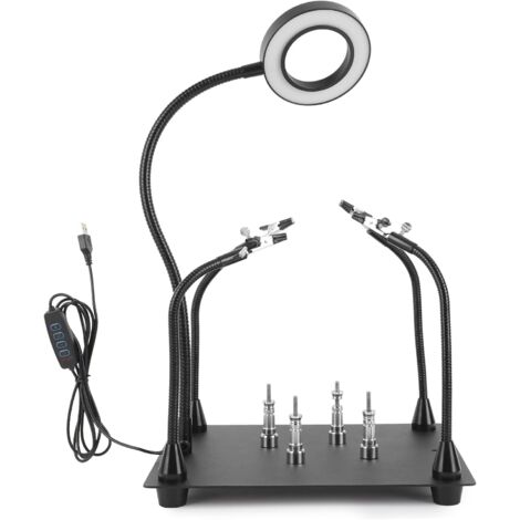Loupe Soudure, Station de Soudage, Troisieme Main avec Lampe Loupe 6x, Bras Aimantés Flexibles, Support de Carte de Circuit Imprimé, Base en Métal Robuste pour Soudure Electronique