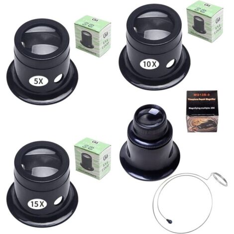 Loupes de Bijoutier - 5 Pièces Portables 5X 10x 15x 20x Avec Porte-Fil Pour Montre, Horloge, Réparation - Kit d'Oeil Portant des Loupes