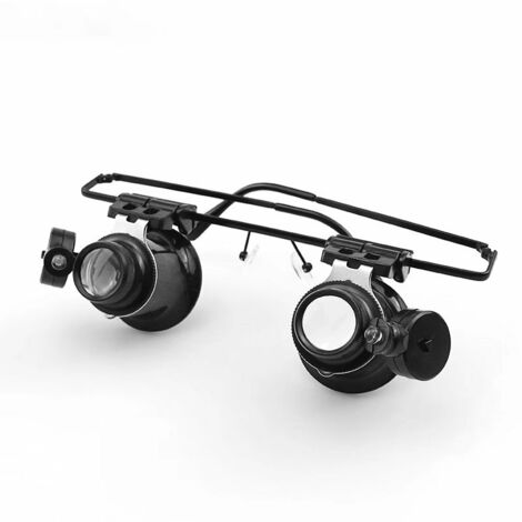 Loupes Loupe de tête LED, bandeau mains libres LED Lunettes 20X Loupe Horloger Loupe Réparation de montre Loupe Double yeux Bijoux Loupe Loupe Bijoux usés par la tête Montre Outil de réparation