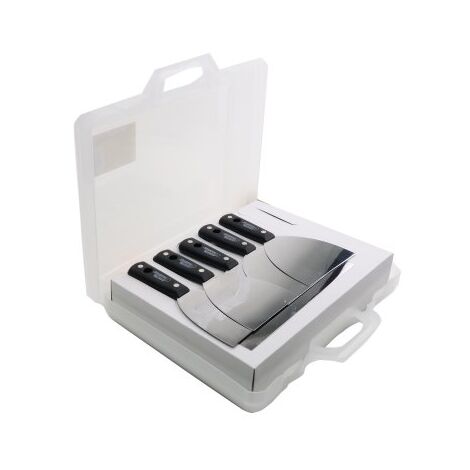 L'Outil Parfait – Kit de 5 couteaux à enduire 8-25 cm – Lame en acier inoxydable trempé – Pour travaux de plaquiste – Mallette de rangement incluse