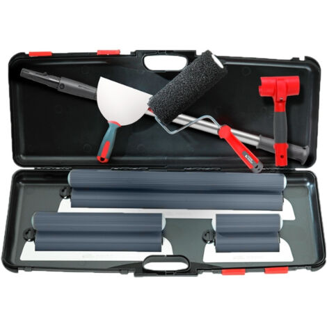 L'Outil Parfait – Kit valise DécoLiss' pour lissage – 3 lames souples 24/40/65 cm – Couteau plaquiste inox 15 cm – Rouleau Roll'Enduit 220 mm