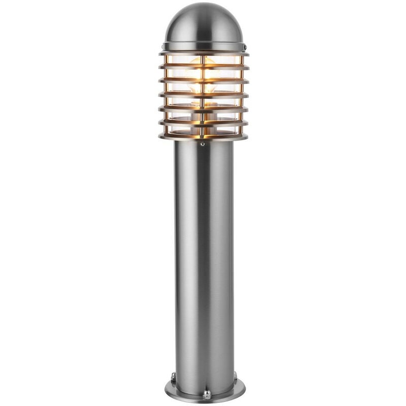 Louvre - Outdoor Bollard Light Polished Stainless Steel, Clear Polycarbonate IP44, E27 - Endon