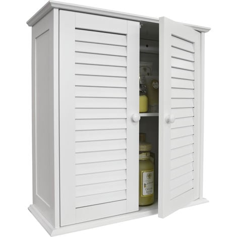 White Ba1640 Double Shutter Door Bathroom Wall Storage Cabinet