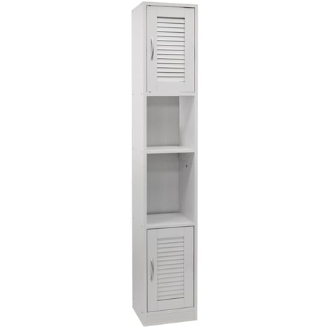LOUVRE - Tall Louvre Door Bathroom Storage Cabinet with Shelves - White