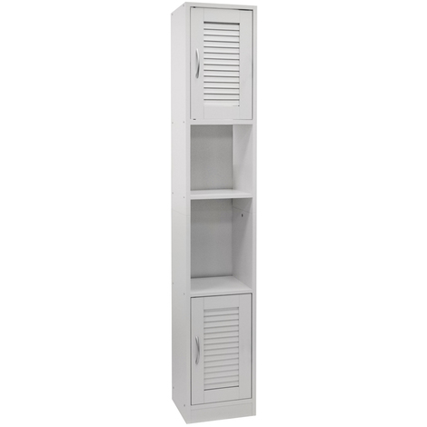 LOUVRE - Tall Louvre Door Bathroom Storage Cabinet with Shelves - White - White