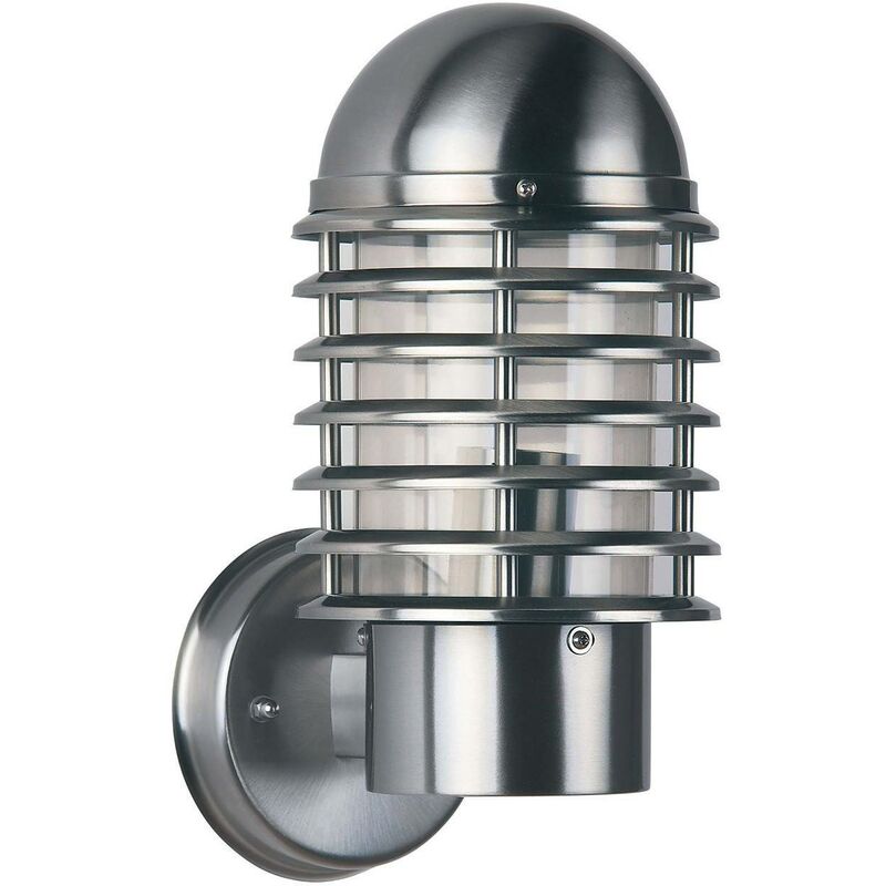 Endon Lighting - Endon Louvre - 1 Light Outdoor Wall Light Polished Stainless Steel, Clear Polycarbonate IP44, E27