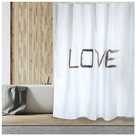 LOVE Cortina de Ducha de Poliéster 180x200cm Beige - Anillas incluidas MSV