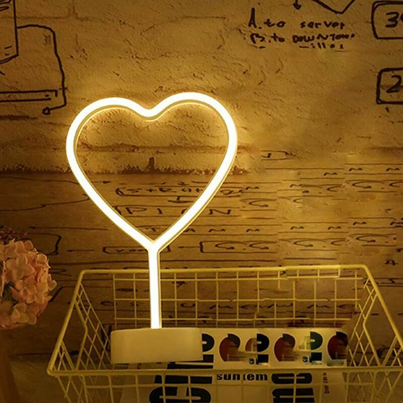 Hoopzi - Love Heart Night Light Led Neon Signs with Base, Neon led Lights Battery or usb Operated, neon Light Decoration for Christmas Birthday Party