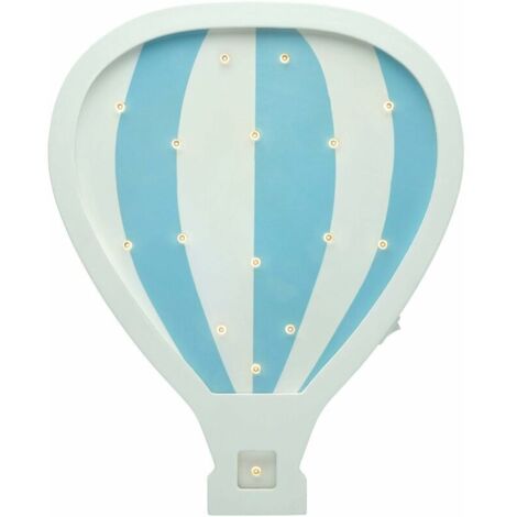 Lovely Balloon Murale montgolfière Lampe LED pour Chambre d'enfant sans câble, avec Interrupteur à Bascule, Bois, 0.4 W, Blanc, Bleu