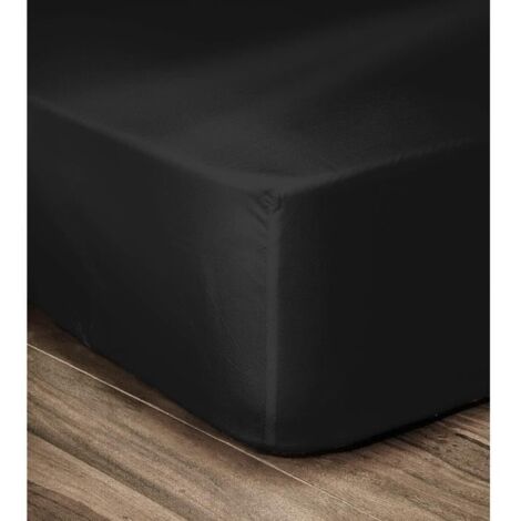 LOVELY HOME Drap Housse 100% coton 140x190x30 cm noir